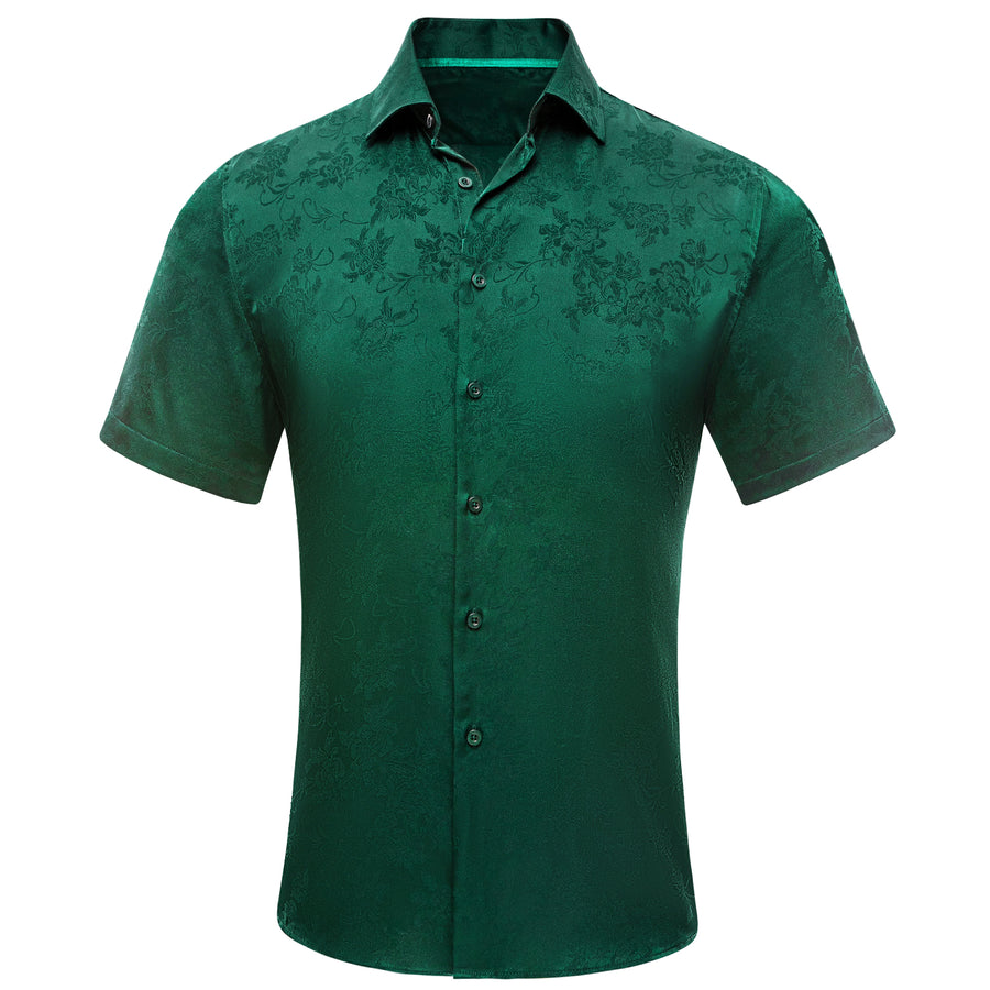 Dark Green Floral Silk Dress Shirt shirt S   - Sophisticated Gentlemen