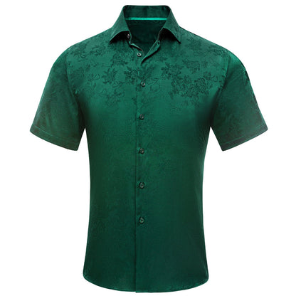 Dark Green Floral Silk Dress Shirt shirt S   - Sophisticated Gentlemen