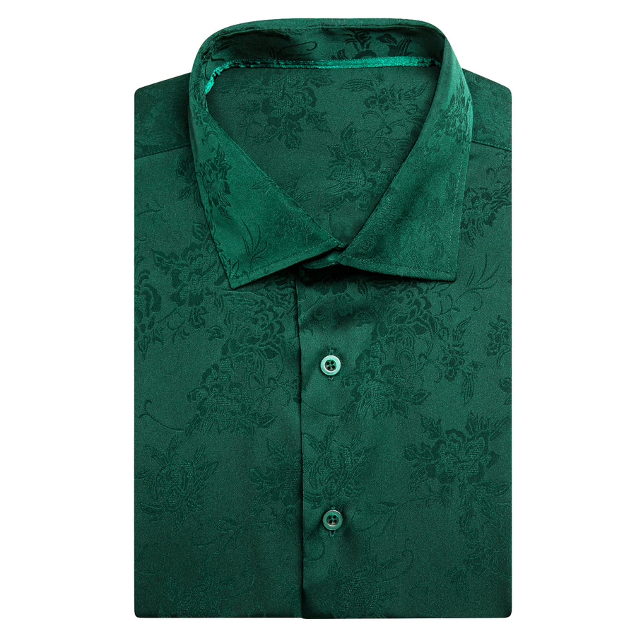 Dark Green Floral Silk Dress Shirt shirt    - Sophisticated Gentlemen