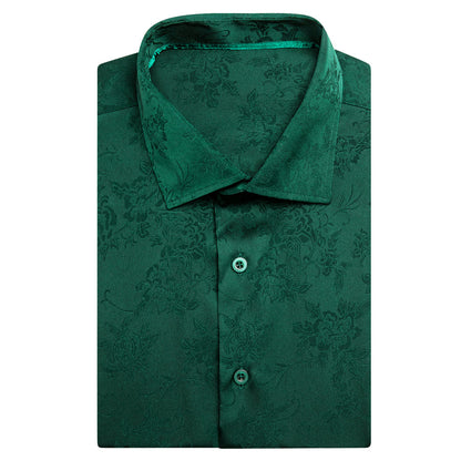 Dark Green Floral Silk Dress Shirt shirt    - Sophisticated Gentlemen