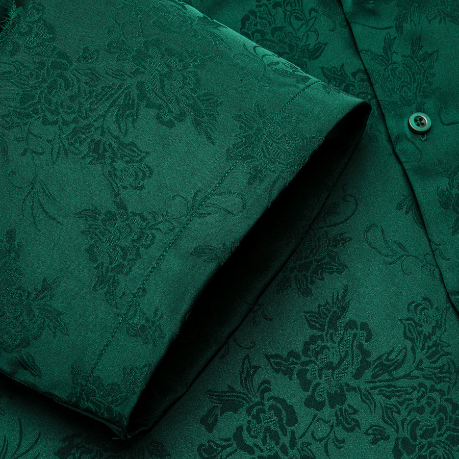 Dark Green Floral Silk Dress Shirt shirt    - Sophisticated Gentlemen