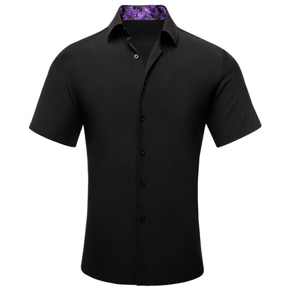 Black With Purple Paisley Silk Dress Shirt shirt S   - Sophisticated Gentlemen