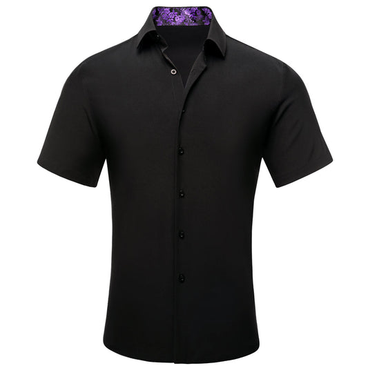 Black With Purple Paisley Silk Dress Shirt shirt S   - Sophisticated Gentlemen