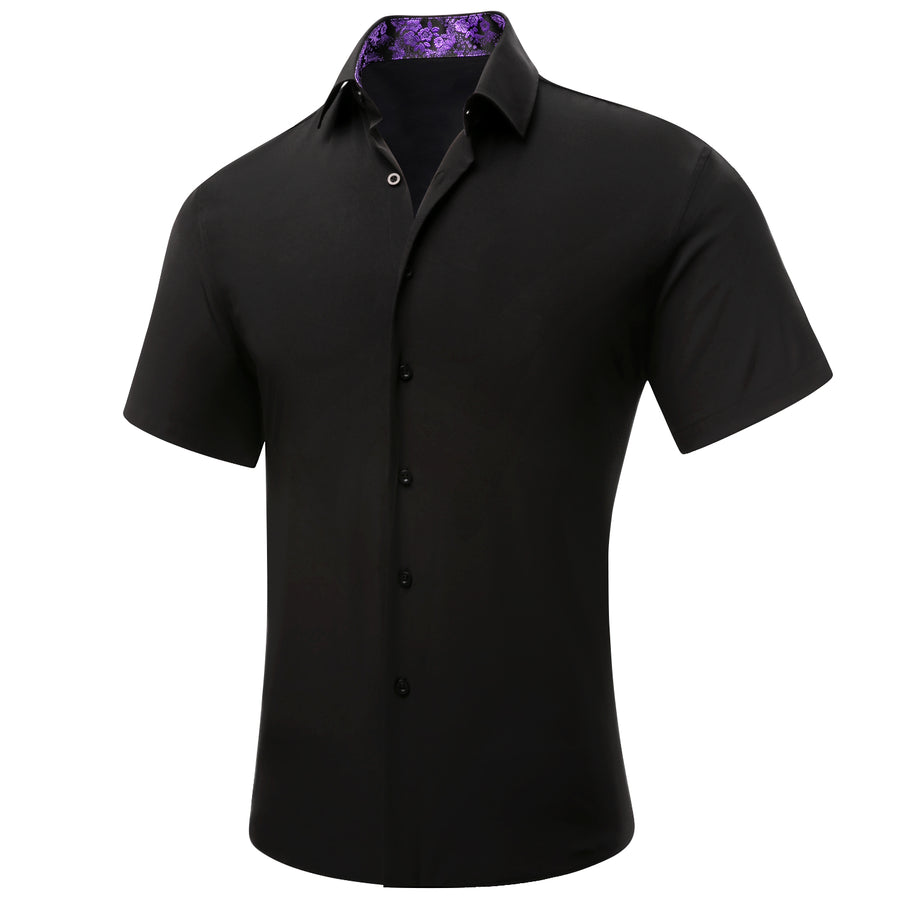 Black With Purple Paisley Silk Dress Shirt shirt    - Sophisticated Gentlemen