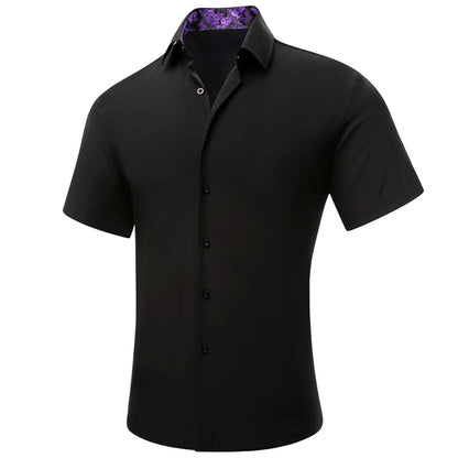 Black With Purple Paisley Silk Dress Shirt shirt    - Sophisticated Gentlemen