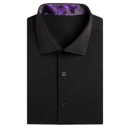 Black With Purple Paisley Silk Dress Shirt shirt    - Sophisticated Gentlemen