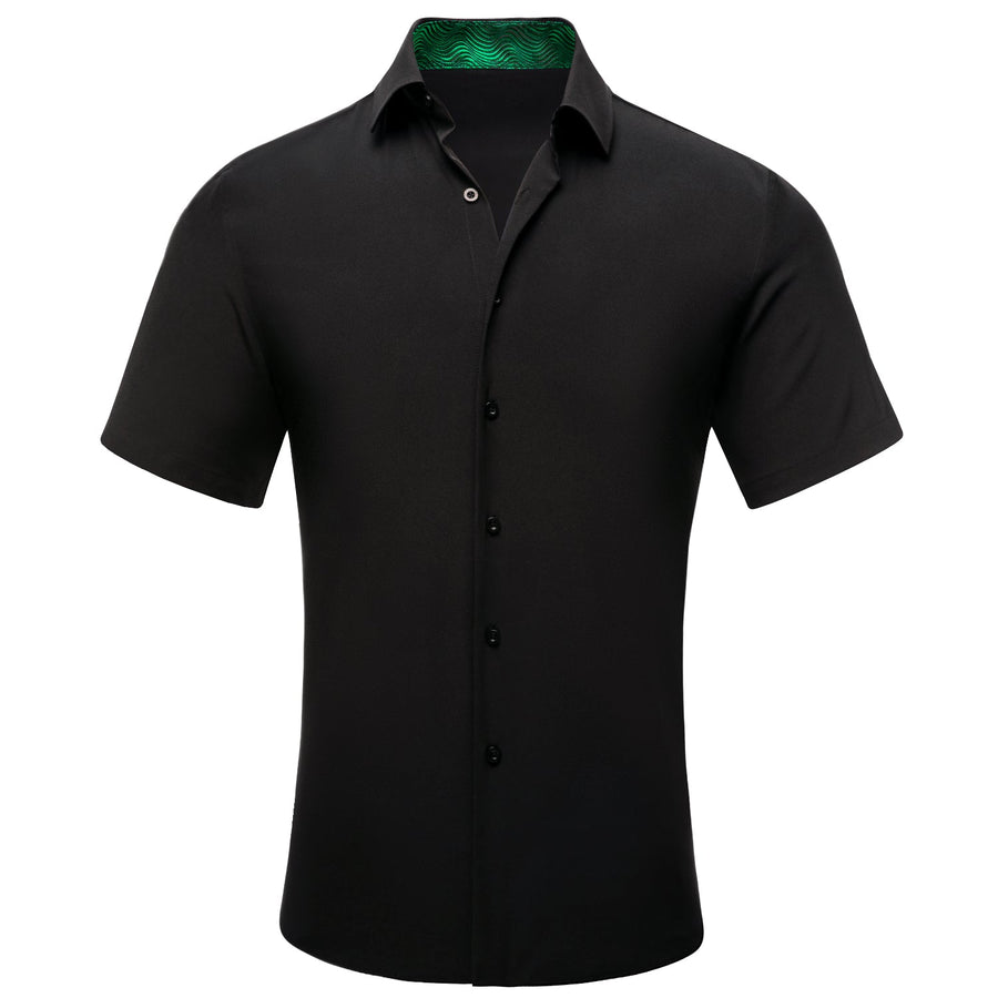 Black With Green Novelty Silk Dress Shirt shirt S   - Sophisticated Gentlemen