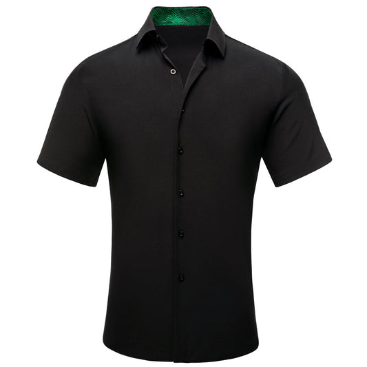 Black With Green Novelty Silk Dress Shirt shirt S   - Sophisticated Gentlemen