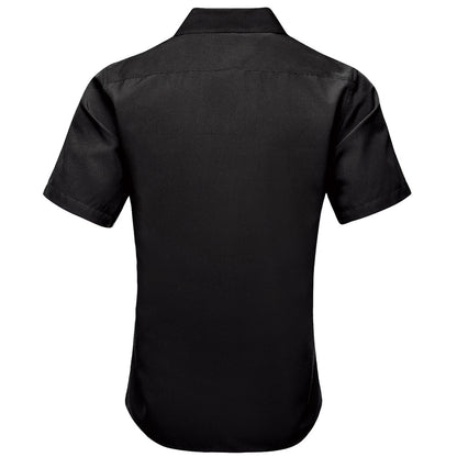 Black With Gold Yellow Floral Leaf Silk Dress Shirt shirt    - Sophisticated Gentlemen