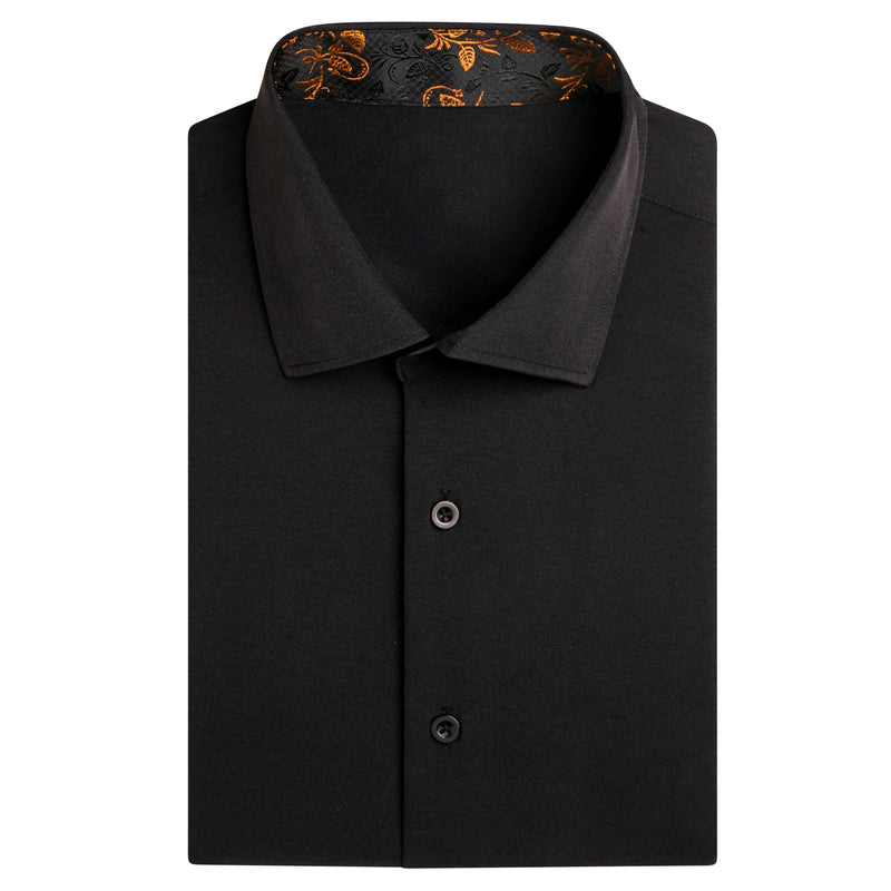 Black With Gold Yellow Floral Leaf Silk Dress Shirt shirt    - Sophisticated Gentlemen
