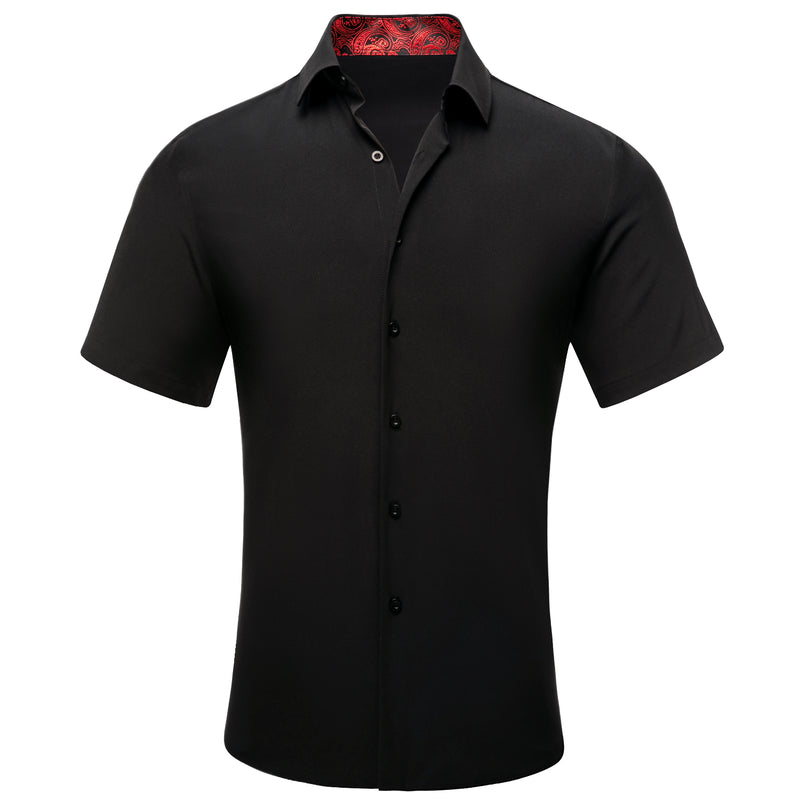 Black With Red Paisley Silk Dress Shirt shirt S   - Sophisticated Gentlemen