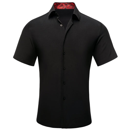 Black With Red Paisley Silk Dress Shirt shirt S   - Sophisticated Gentlemen