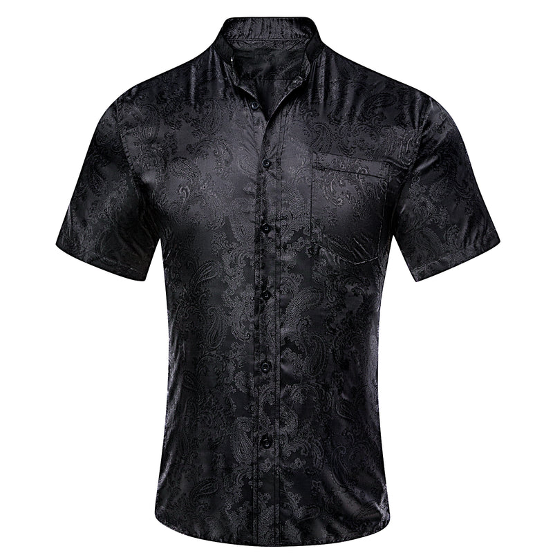 Black Paisley Silk Men's Dress Shirt shirt S   - Sophisticated Gentlemen