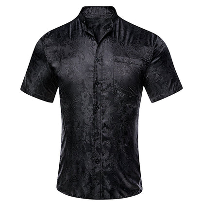 Black Paisley Silk Men's Dress Shirt shirt S   - Sophisticated Gentlemen
