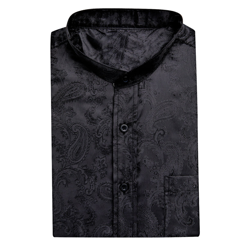 Black Paisley Silk Men's Dress Shirt shirt    - Sophisticated Gentlemen