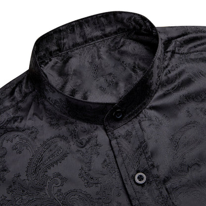 Black Paisley Silk Men's Dress Shirt shirt    - Sophisticated Gentlemen