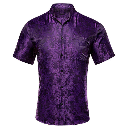 Dark Purple Paisley Silk Men's Dress Shirt shirt S   - Sophisticated Gentlemen