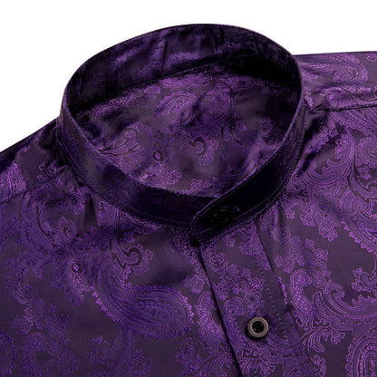 Dark Purple Paisley Silk Men's Dress Shirt shirt    - Sophisticated Gentlemen