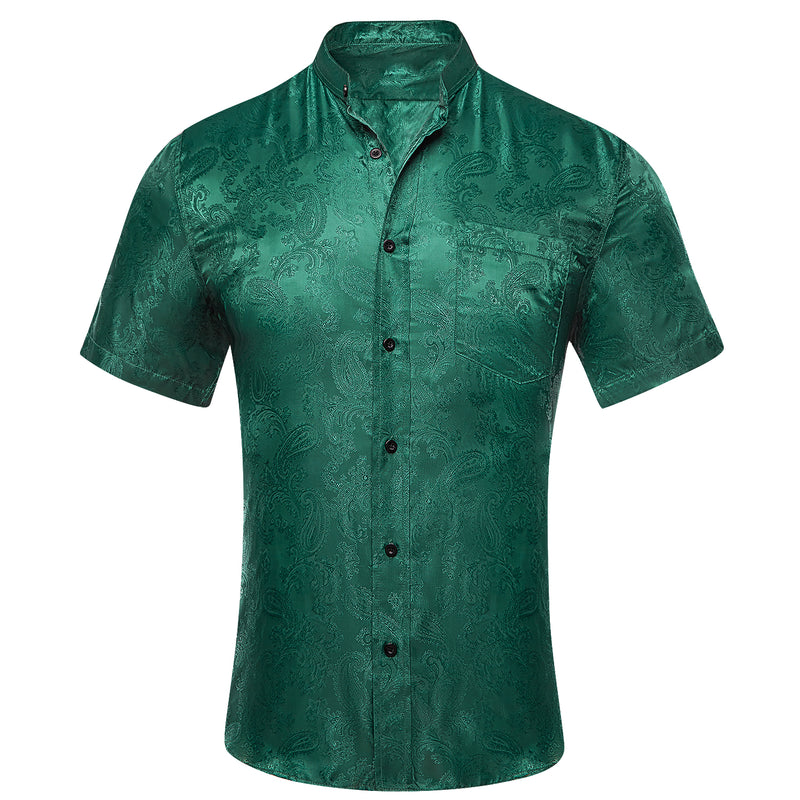 Dark Green Paisley Silk Men's Dress Shirt shirt S   - Sophisticated Gentlemen