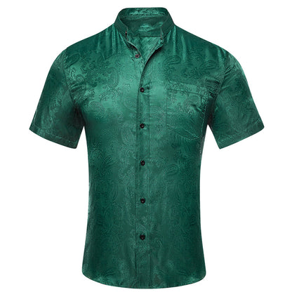 Dark Green Paisley Silk Men's Dress Shirt shirt S   - Sophisticated Gentlemen
