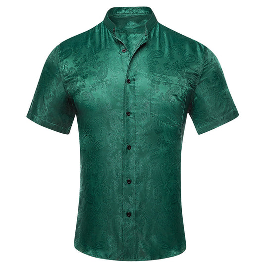 Dark Green Paisley Silk Men's Dress Shirt shirt S   - Sophisticated Gentlemen