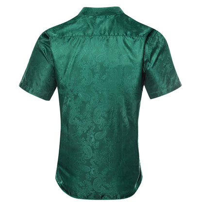 Dark Green Paisley Silk Men's Dress Shirt shirt    - Sophisticated Gentlemen