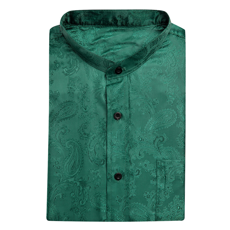 Dark Green Paisley Silk Men's Dress Shirt shirt    - Sophisticated Gentlemen