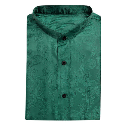 Dark Green Paisley Silk Men's Dress Shirt shirt    - Sophisticated Gentlemen