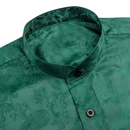 Dark Green Paisley Silk Men's Dress Shirt shirt    - Sophisticated Gentlemen