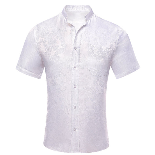 White Paisley Silk Dress Shirt shirt S   - Sophisticated Gentlemen