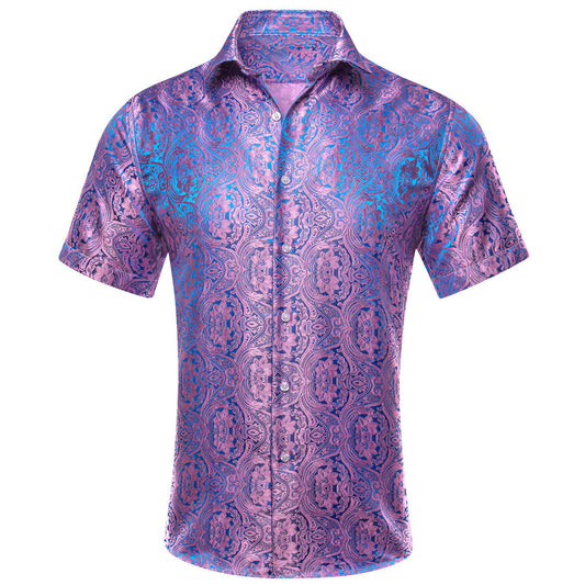 Purple Blue Paisley Silk Dress Shirt shirt S   - Sophisticated Gentlemen