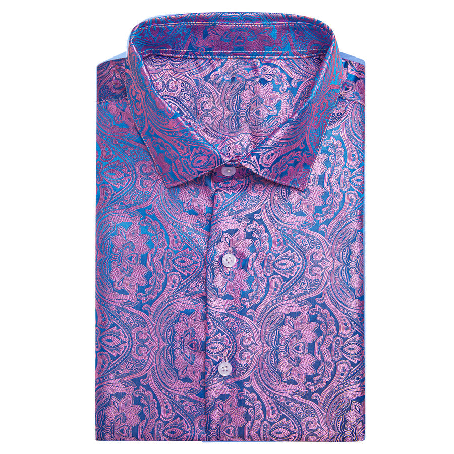 Purple Blue Paisley Silk Dress Shirt shirt    - Sophisticated Gentlemen