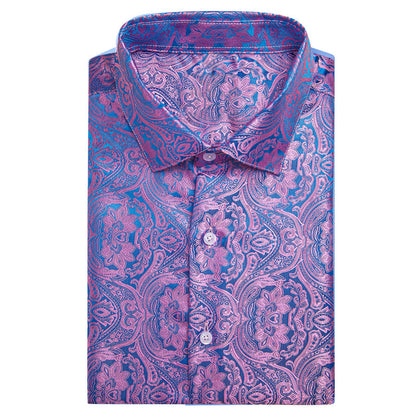 Purple Blue Paisley Silk Dress Shirt shirt    - Sophisticated Gentlemen