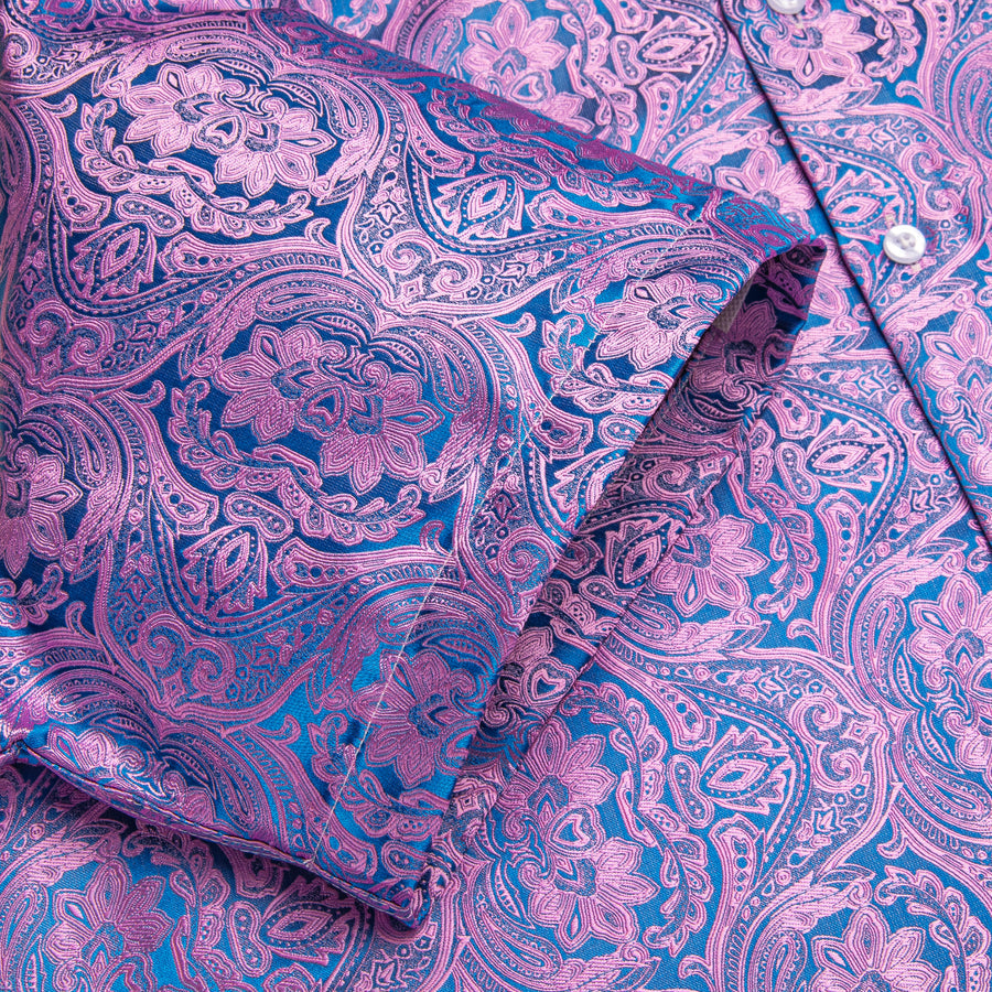 Purple Blue Paisley Silk Dress Shirt shirt    - Sophisticated Gentlemen