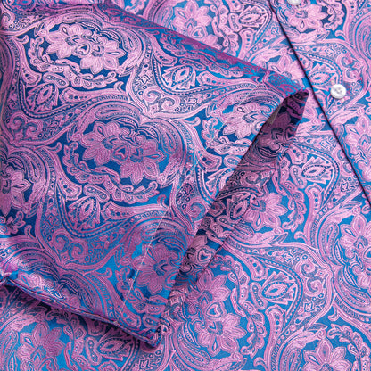 Purple Blue Paisley Silk Dress Shirt shirt    - Sophisticated Gentlemen
