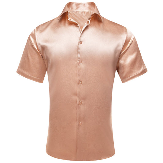 Pale Orange Solid Satin Silk Dress Shirt shirt S   - Sophisticated Gentlemen