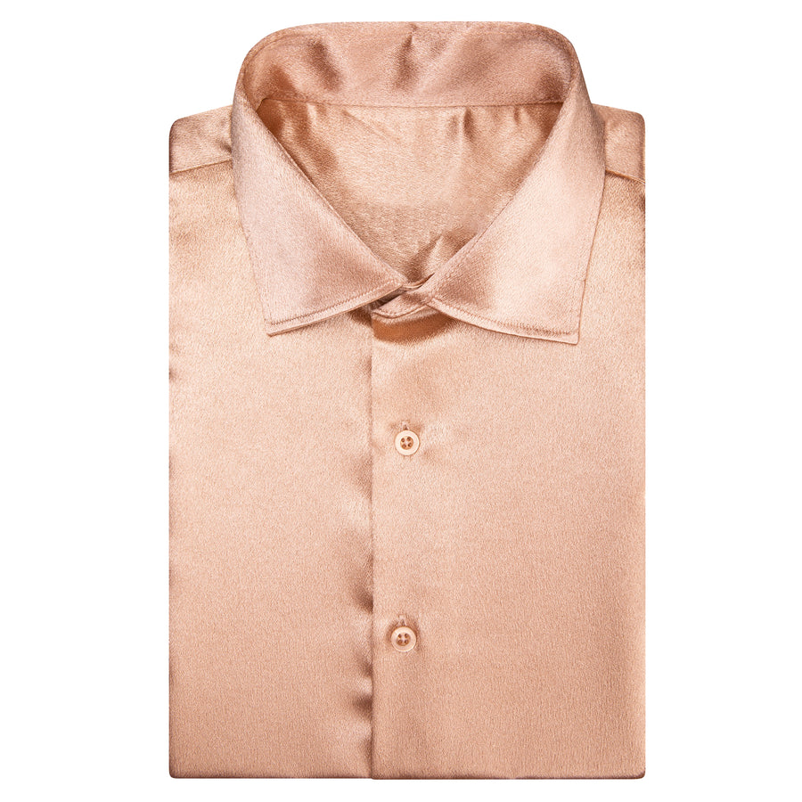 Pale Orange Solid Satin Silk Dress Shirt shirt    - Sophisticated Gentlemen
