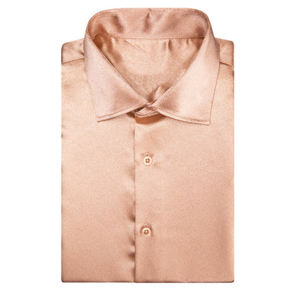 Pale Orange Solid Satin Silk Dress Shirt shirt    - Sophisticated Gentlemen