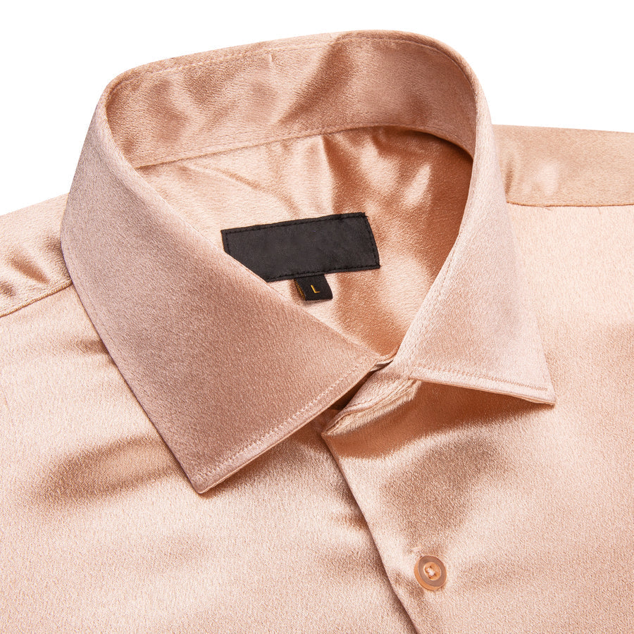 Pale Orange Solid Satin Silk Dress Shirt shirt    - Sophisticated Gentlemen