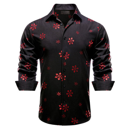 Black Christmas Red Snow Novelty Dress Shirt shirt S   - Sophisticated Gentlemen