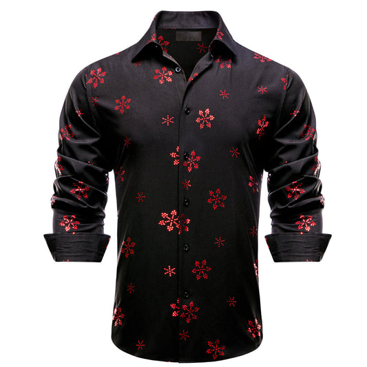 Black Christmas Red Snow Novelty Dress Shirt shirt S   - Sophisticated Gentlemen