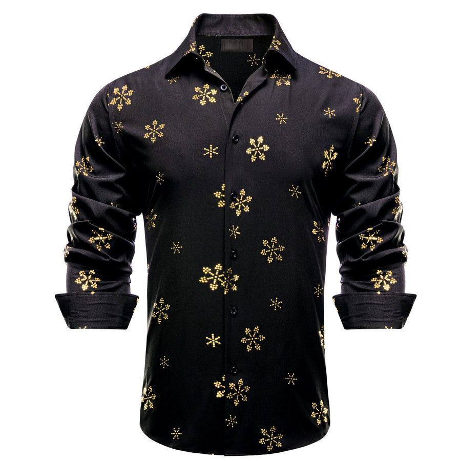 Black Christmas Golden Snow Novelty Dress Shirt shirt S   - Sophisticated Gentlemen
