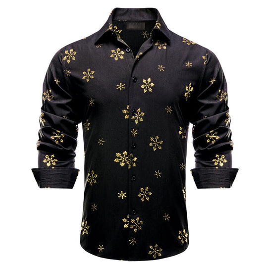Black Christmas Golden Snow Novelty Dress Shirt shirt S   - Sophisticated Gentlemen