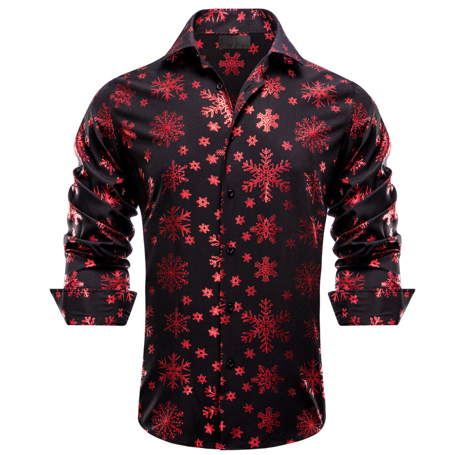 Black Christmas Dark Red Snow Novelty Dress Shirt shirt S   - Sophisticated Gentlemen