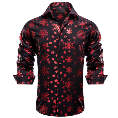 Black Christmas Dark Red Snow Novelty Dress Shirt shirt S   - Sophisticated Gentlemen