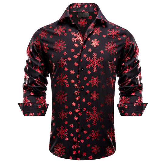 Black Christmas Dark Red Snow Novelty Dress Shirt shirt S   - Sophisticated Gentlemen