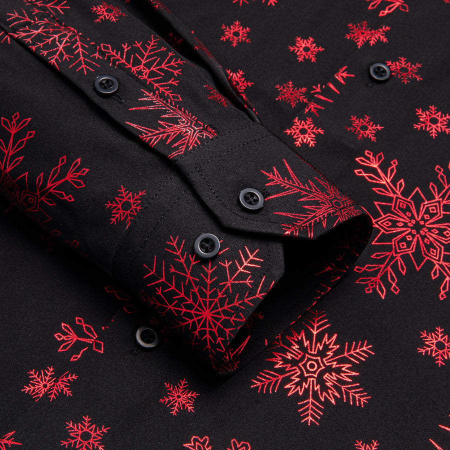 Black Christmas Dark Red Snow Novelty Dress Shirt shirt    - Sophisticated Gentlemen