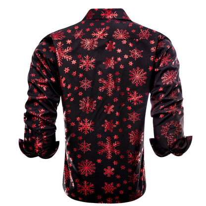 Black Christmas Dark Red Snow Novelty Dress Shirt shirt    - Sophisticated Gentlemen