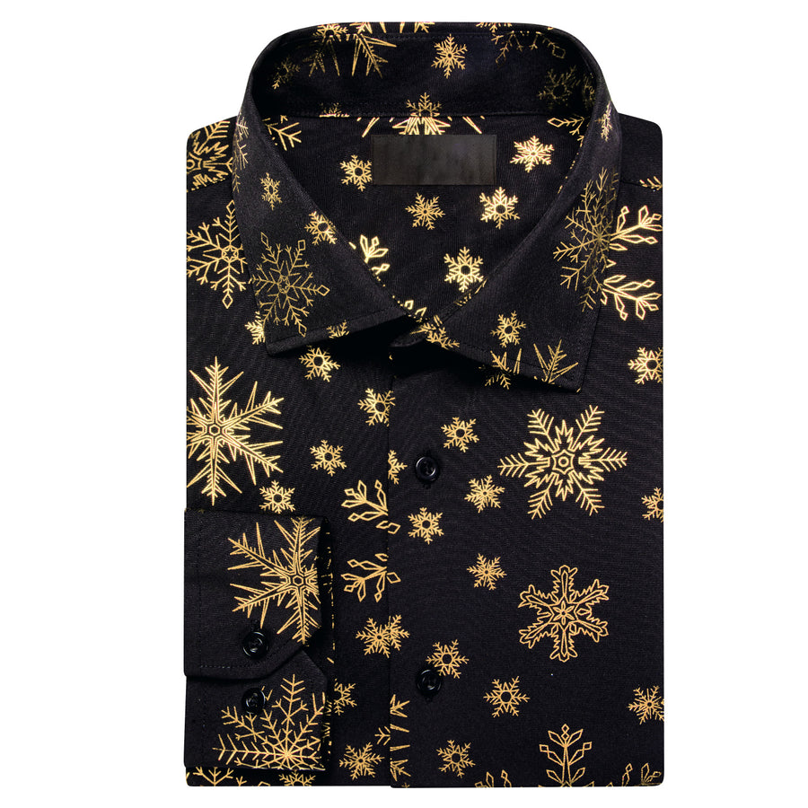 Black Christmas Golden Snowflake Novelty Dress Shirt shirt    - Sophisticated Gentlemen