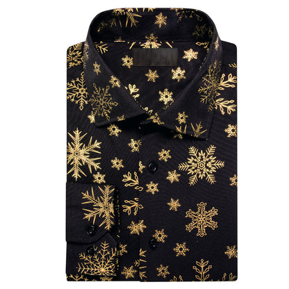 Black Christmas Golden Snowflake Novelty Dress Shirt shirt    - Sophisticated Gentlemen